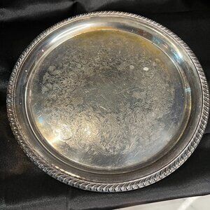 Wm Rogers Vintage Silver Plated Round Tray with Beaded Trim